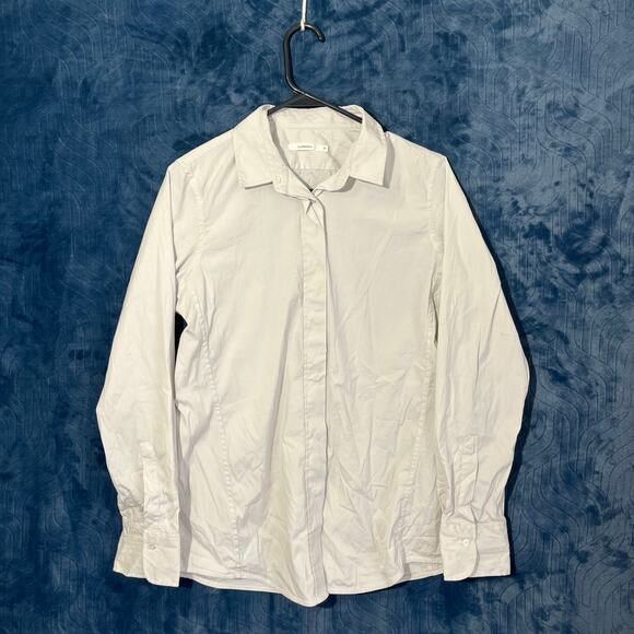 Lis Lareida White Poplin Shirt Button Down Top Collar Blouse Womans Size 38 - Picture 1 of 6